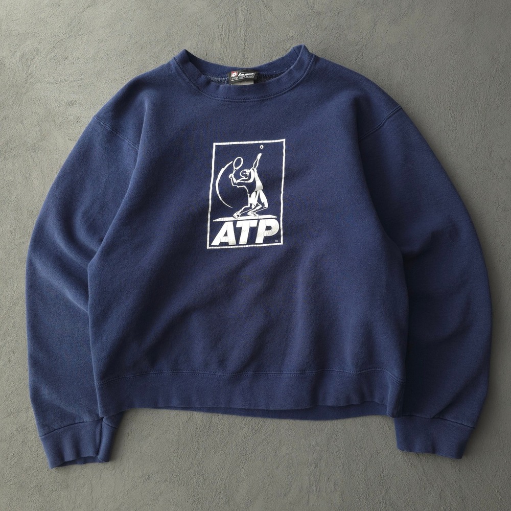 Vintage 90s Lotto Navy Sweatshirt L ATP Tennis Graphic Made in Canada